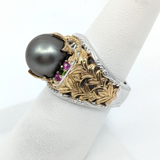 Sterling Silver 925 7 Ring Two tone gray pearl R879- FOX1822 - Image 4