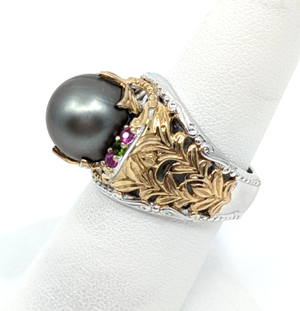 Sterling Silver 925 7 Ring Two tone gray pearl R879- FOX1822 - Image 5
