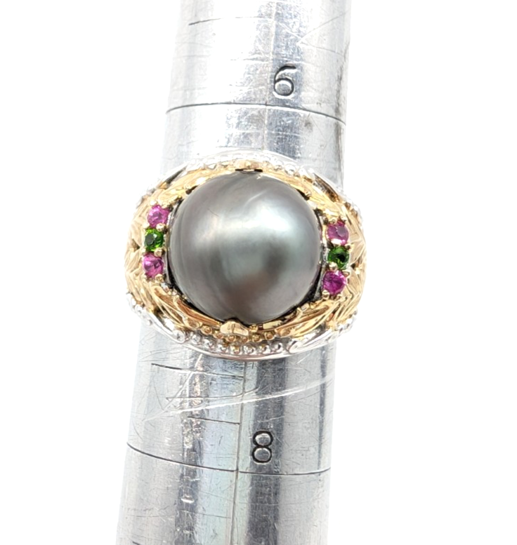 Sterling Silver 925 7 Ring Two tone gray pearl R879- FOX1822 - Image 9
