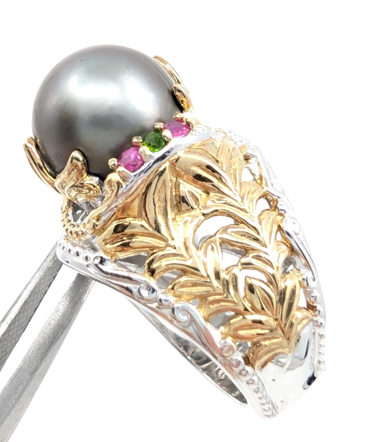 Sterling Silver 925 7 Ring Two tone gray pearl R879- FOX1822 - Image 18