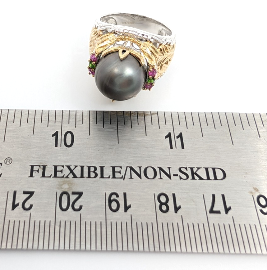Sterling Silver 925 7 Ring Two tone gray pearl R879- FOX1822 - Image 21