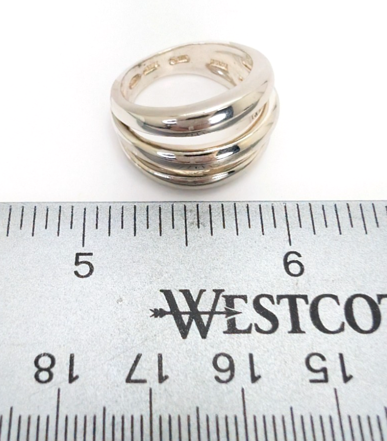 Sterling Silver 925 6.5 Ring 3 Row Wide Band 11768 - Image 9