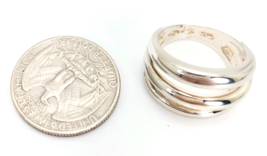 Sterling Silver 925 6.5 Ring 3 Row Wide Band 11768 - Image 11