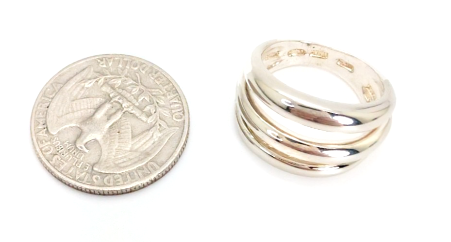 Sterling Silver 925 6.5 Ring 3 Row Wide Band 11768 - Image 12