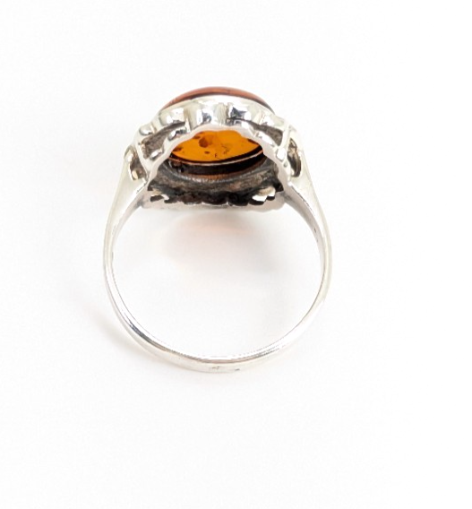 Sterling Silver 925 8.75 Ring Marcasite Framed Amber R359- FOX1080 - Image 9