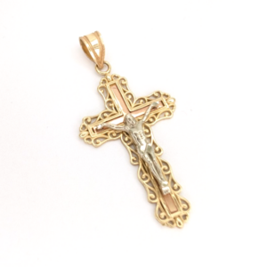 14K Gold Tri-Color Crucifix Cross Pendant FOX1551
