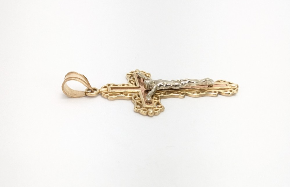 14K Gold Tri-Color Crucifix Cross Pendant FOX1551 - Image 3