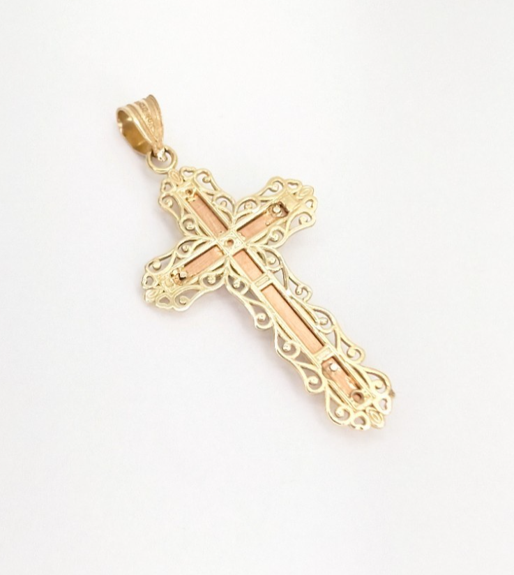 14K Gold Tri-Color Crucifix Cross Pendant FOX1551 - Image 6
