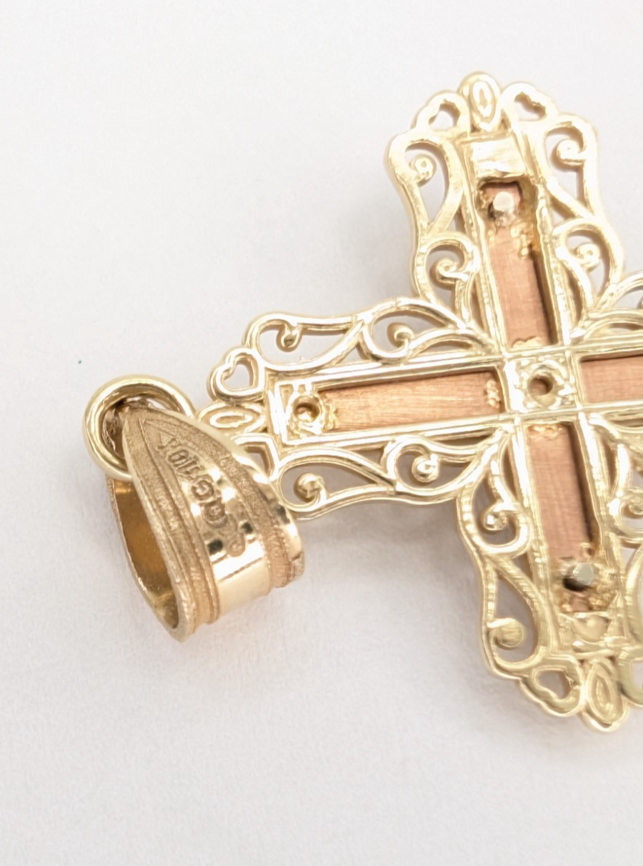 14K Gold Tri-Color Crucifix Cross Pendant FOX1551 - Image 7