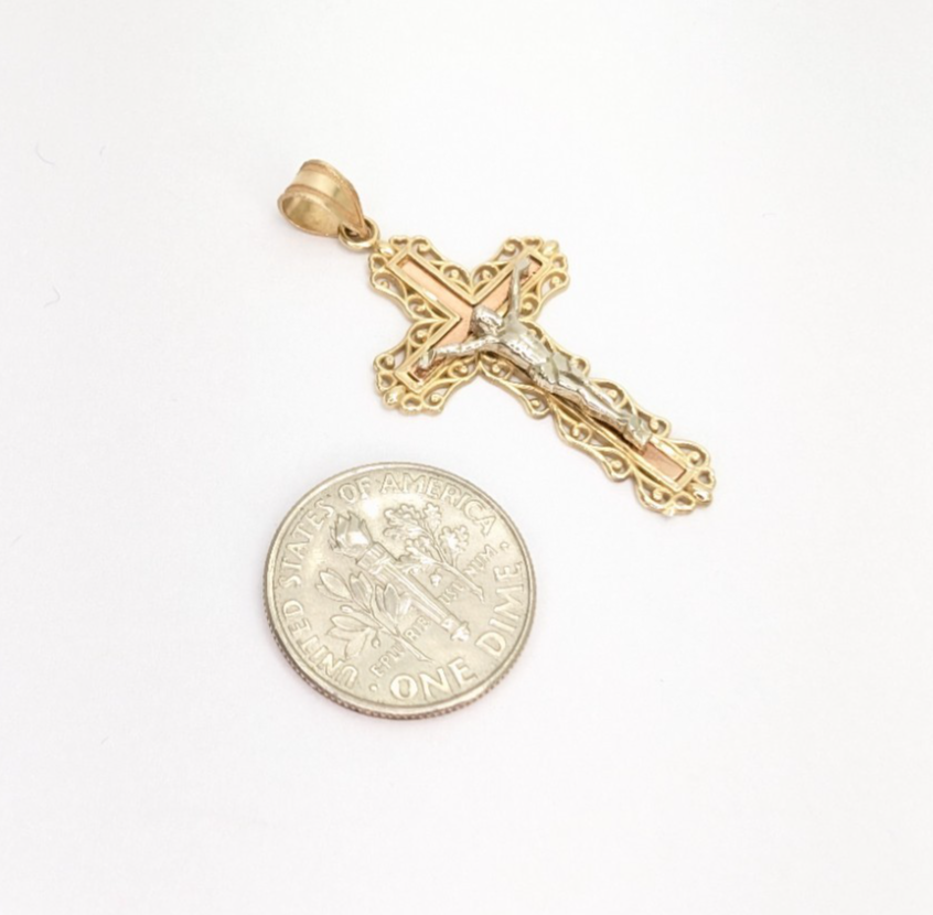 14K Gold Tri-Color Crucifix Cross Pendant FOX1551 - Image 8