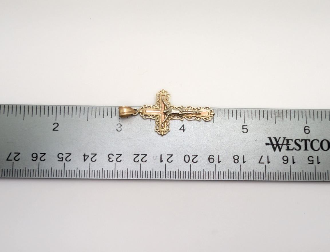 14K Gold Tri-Color Crucifix Cross Pendant FOX1551 - Image 9