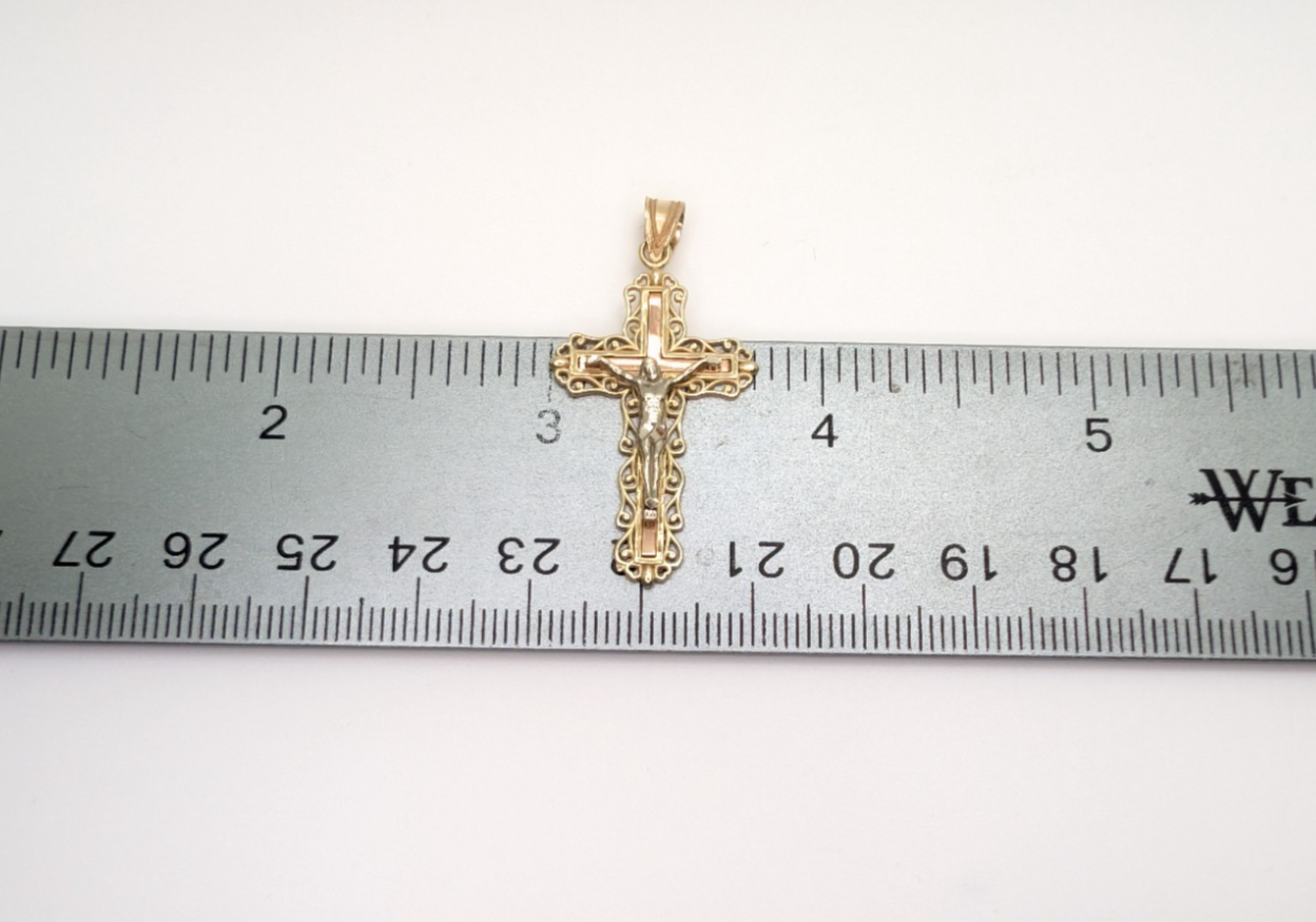 14K Gold Tri-Color Crucifix Cross Pendant FOX1551 - Image 10