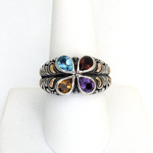 BJC Sterling Silver 925 Multi Gemstone 18K Accent Ring O900