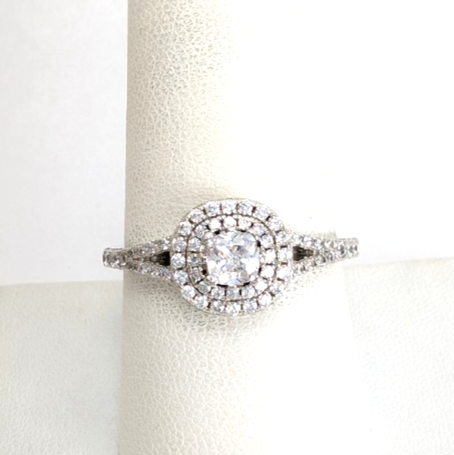 Sterling Silver 925 8.75 Ring Cushion dbl Halo R913- WMF1038