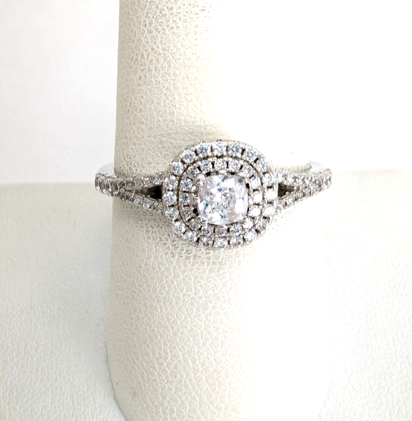 Sterling Silver 925 8.75 Ring Cushion dbl Halo R913- WMF1038 - Image 2