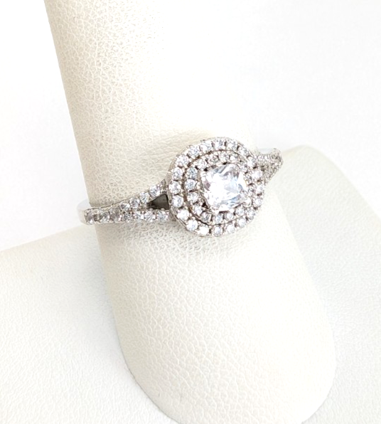 Sterling Silver 925 8.75 Ring Cushion dbl Halo R913- WMF1038 - Image 3