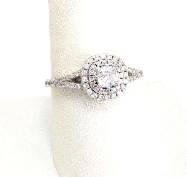 Sterling Silver 925 8.75 Ring Cushion dbl Halo R913- WMF1038 - Image 6