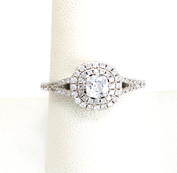 Sterling Silver 925 8.75 Ring Cushion dbl Halo R913- WMF1038 - Image 7