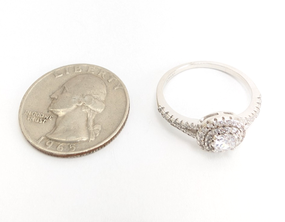 Sterling Silver 925 8.75 Ring Cushion dbl Halo R913- WMF1038 - Image 8