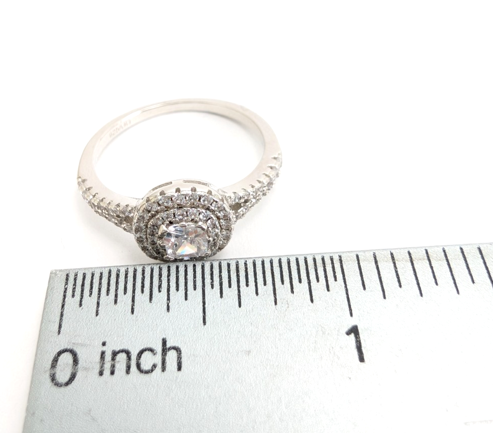 Sterling Silver 925 8.75 Ring Cushion dbl Halo R913- WMF1038 - Image 10