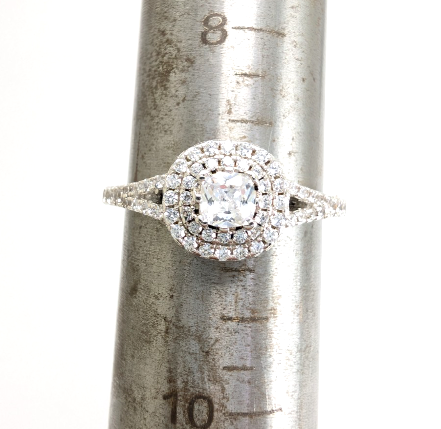 Sterling Silver 925 8.75 Ring Cushion dbl Halo R913- WMF1038 - Image 11