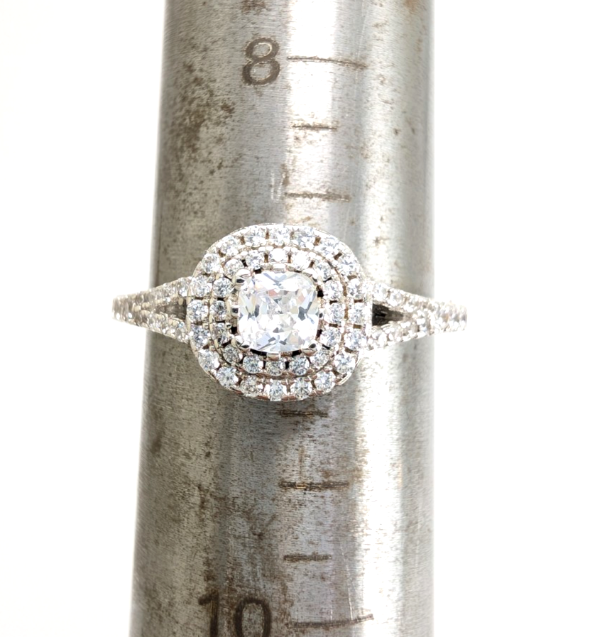 Sterling Silver 925 8.75 Ring Cushion dbl Halo R913- WMF1038 - Image 12