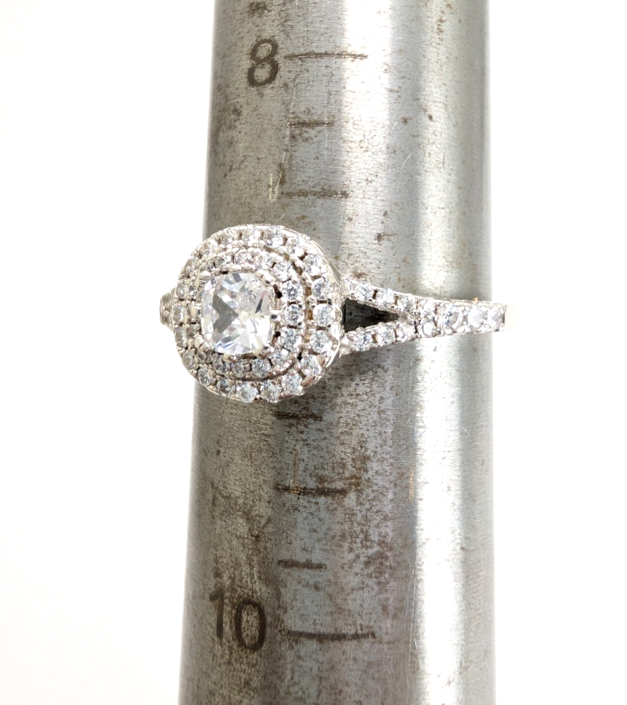 Sterling Silver 925 8.75 Ring Cushion dbl Halo R913- WMF1038 - Image 13