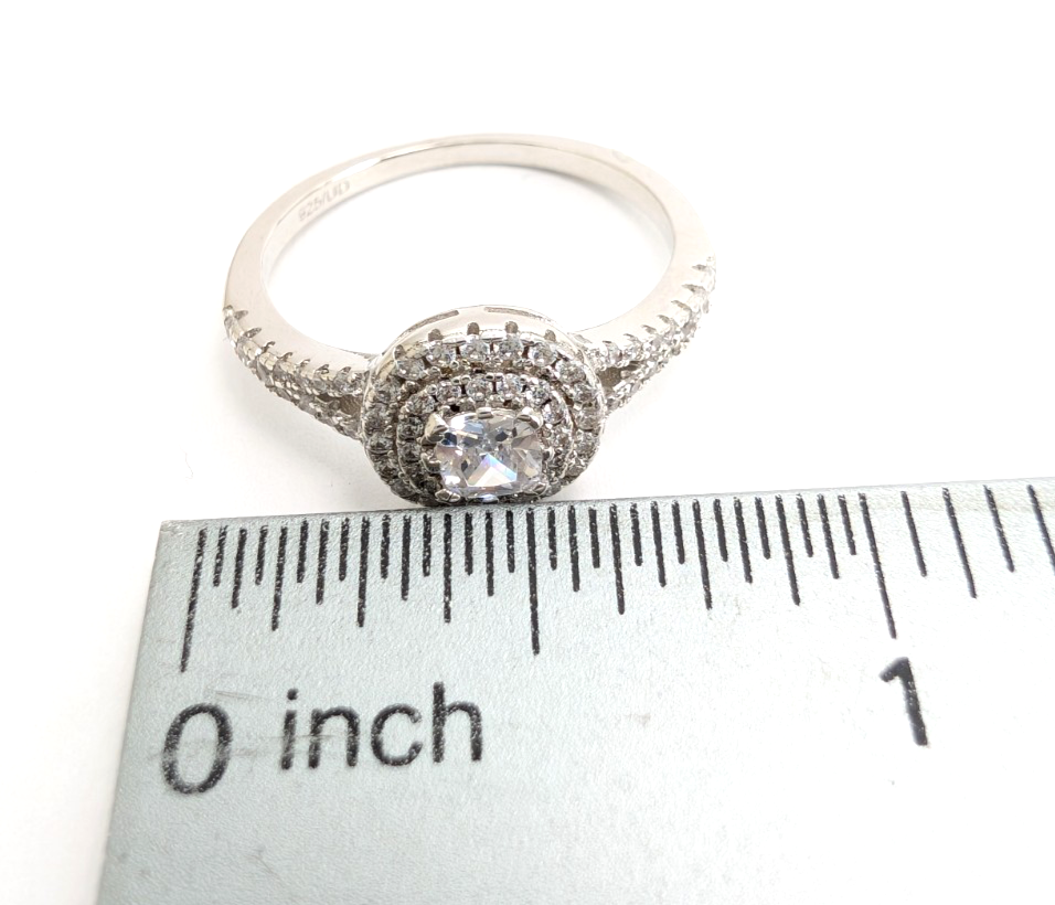 Sterling Silver 925 8.75 Ring Cushion dbl Halo R913- WMF1038 - Image 14