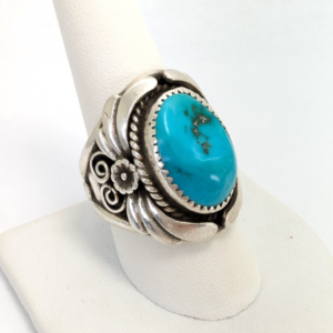 Native American Sterling Silver 925 Turquoise Ring signed S*C 10468