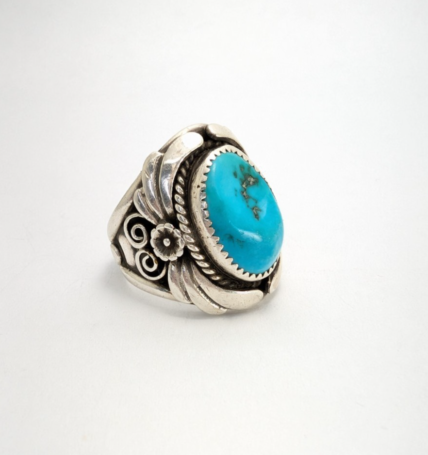 Native American Sterling Silver 925 Turquoise Ring signed S*C 10468 - Image 3