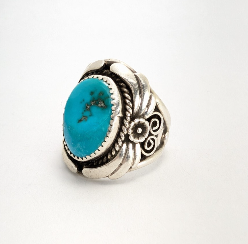 Native American Sterling Silver 925 Turquoise Ring signed S*C 10468 - Image 4