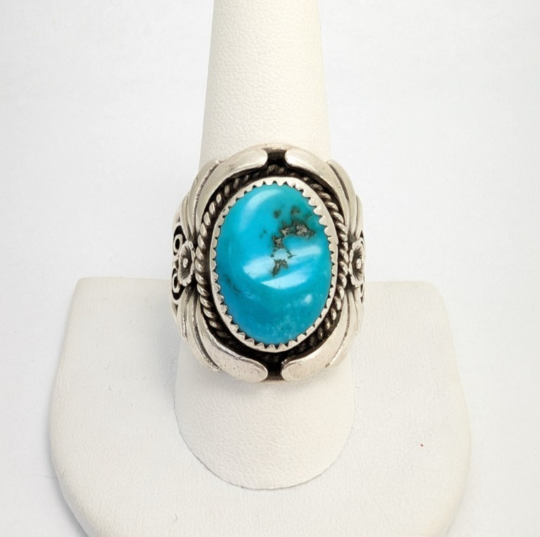 Native American Sterling Silver 925 Turquoise Ring signed S*C 10468 - Image 5