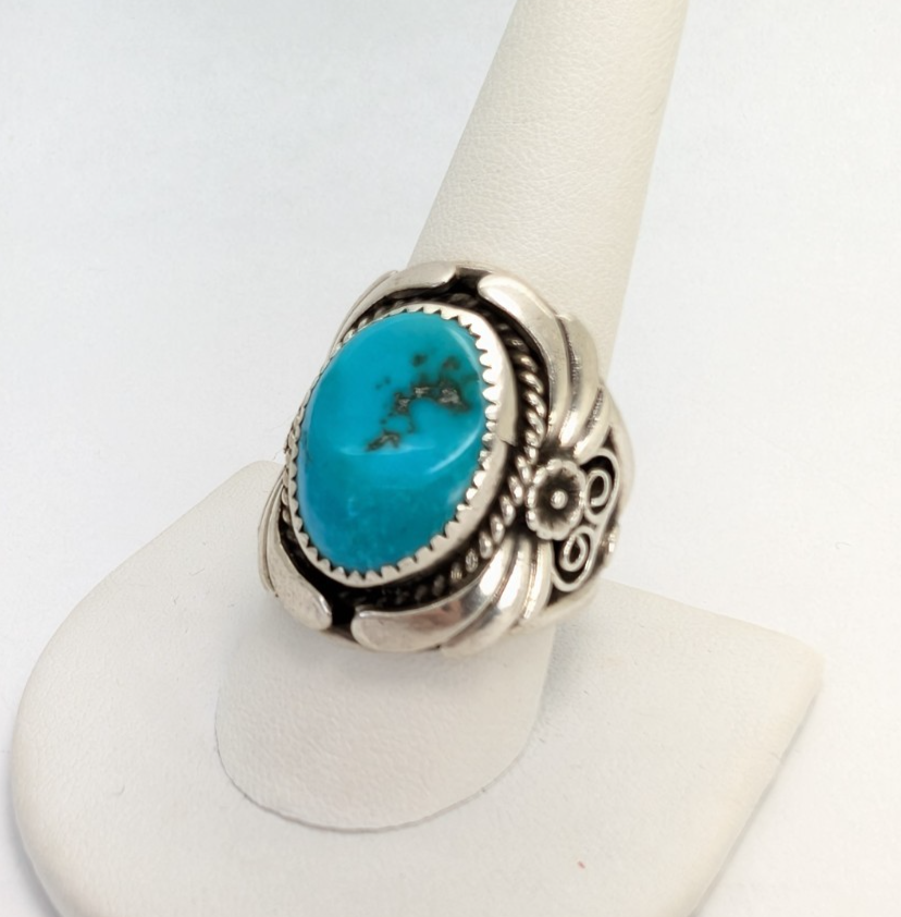Native American Sterling Silver 925 Turquoise Ring signed S*C 10468 - Image 6