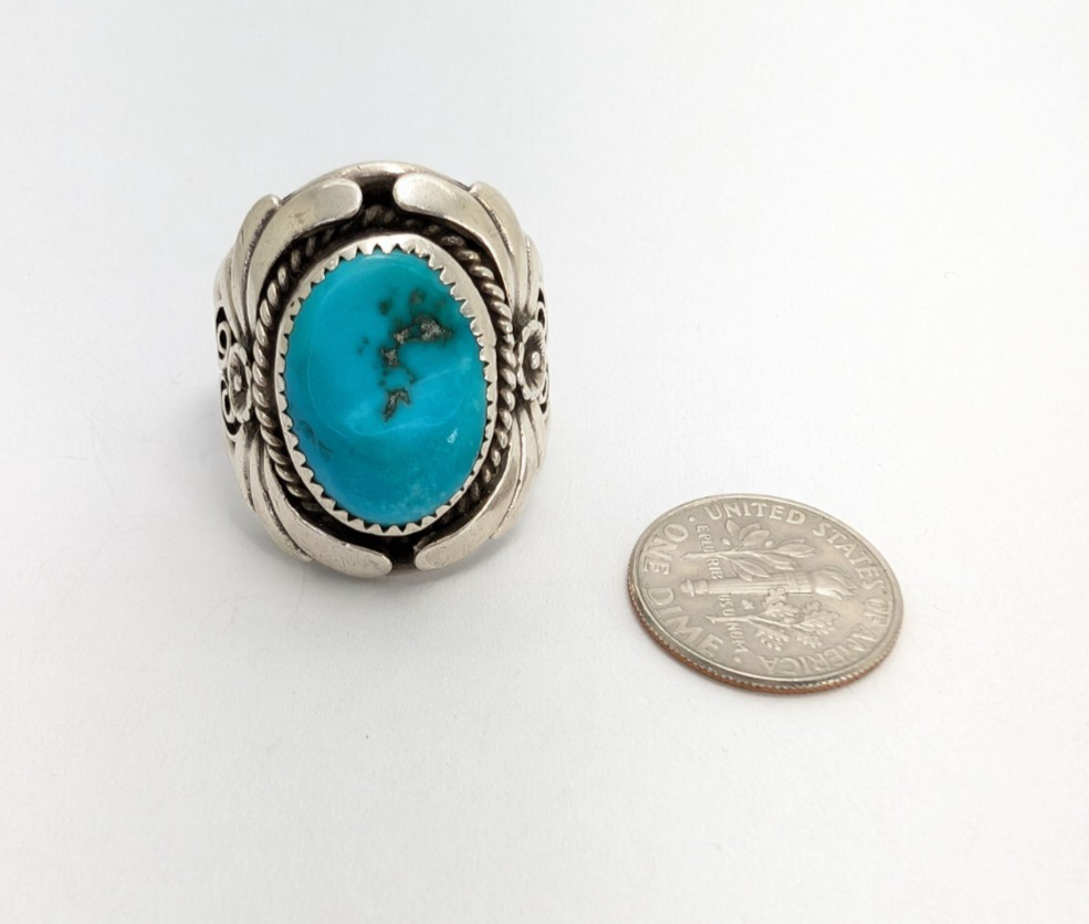Native American Sterling Silver 925 Turquoise Ring signed S*C 10468 - Image 9