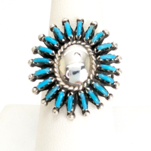 Sterling Silver 925 Ring Turquoise Flower Signed MN R948- WMF1073