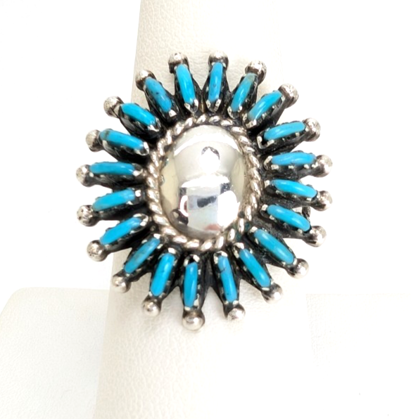 Sterling Silver 925 Ring Turquoise Flower Signed MN R948- WMF1073