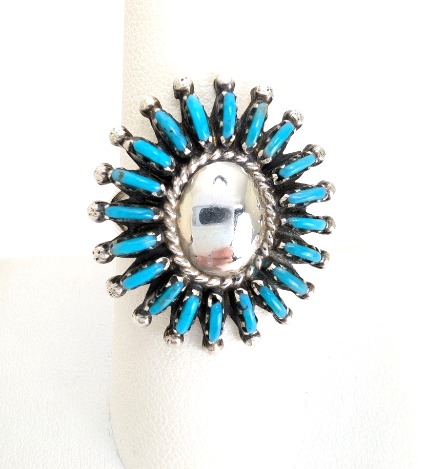 Sterling Silver 925 Ring Turquoise Flower Signed MN R948- WMF1073 - Image 3