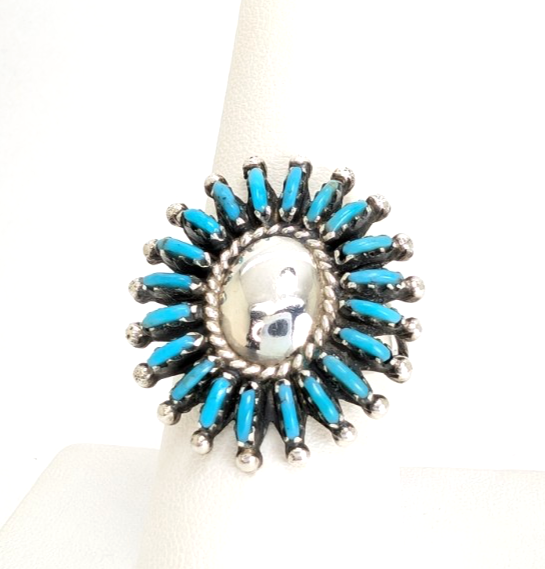 Sterling Silver 925 Ring Turquoise Flower Signed MN R948- WMF1073 - Image 4