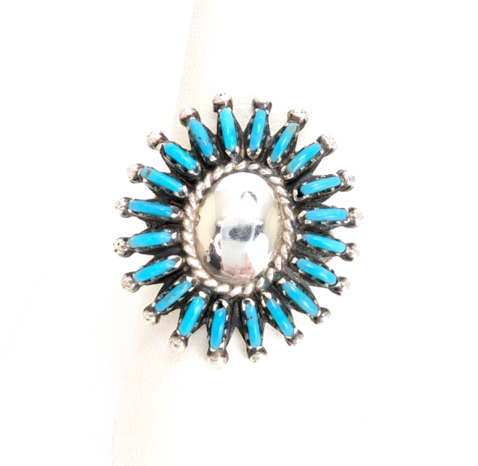 Sterling Silver 925 Ring Turquoise Flower Signed MN R948- WMF1073 - Image 5