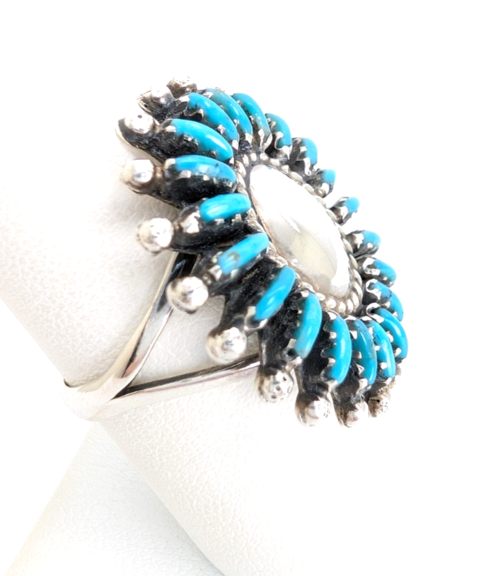 Sterling Silver 925 Ring Turquoise Flower Signed MN R948- WMF1073 - Image 6
