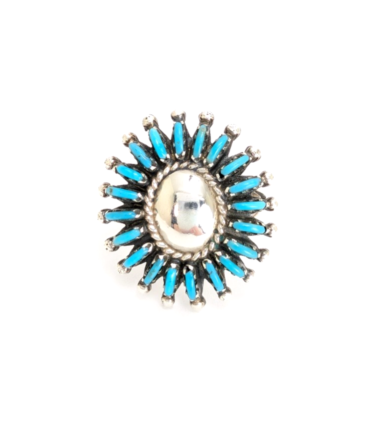 Sterling Silver 925 Ring Turquoise Flower Signed MN R948- WMF1073 - Image 7