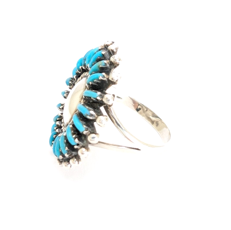 Sterling Silver 925 Ring Turquoise Flower Signed MN R948- WMF1073 - Image 8