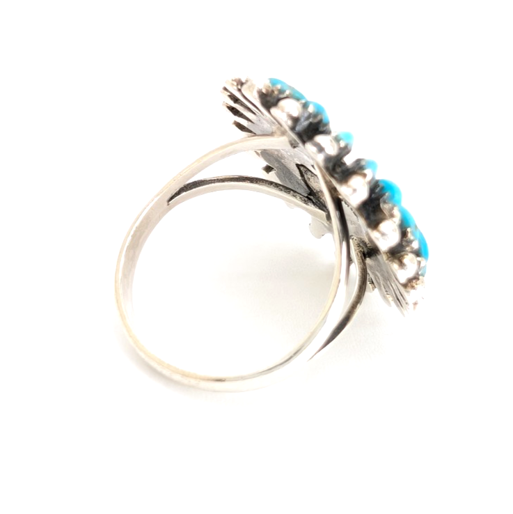 Sterling Silver 925 Ring Turquoise Flower Signed MN R948- WMF1073 - Image 9