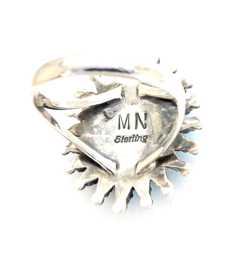 Sterling Silver 925 Ring Turquoise Flower Signed MN R948- WMF1073 - Image 10