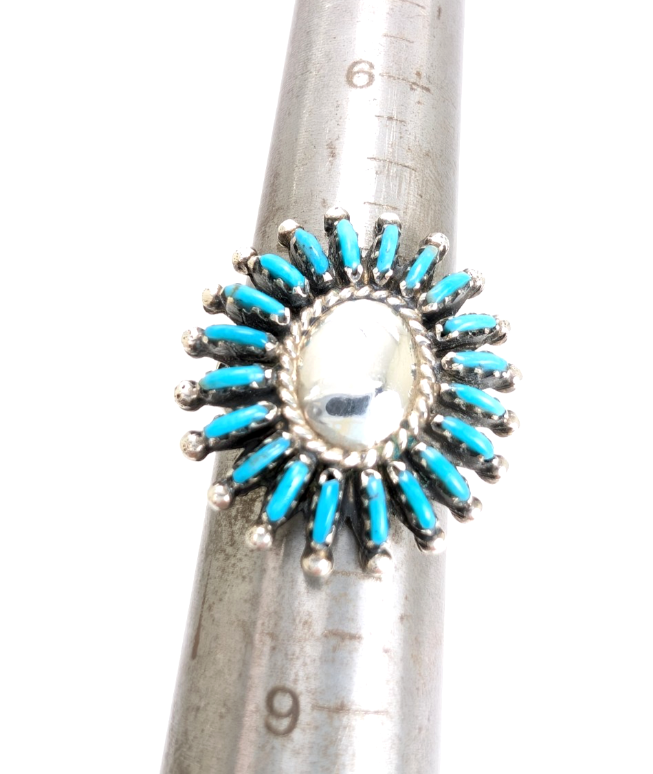 Sterling Silver 925 Ring Turquoise Flower Signed MN R948- WMF1073 - Image 11