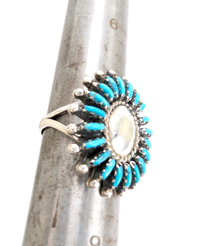 Sterling Silver 925 Ring Turquoise Flower Signed MN R948- WMF1073 - Image 13