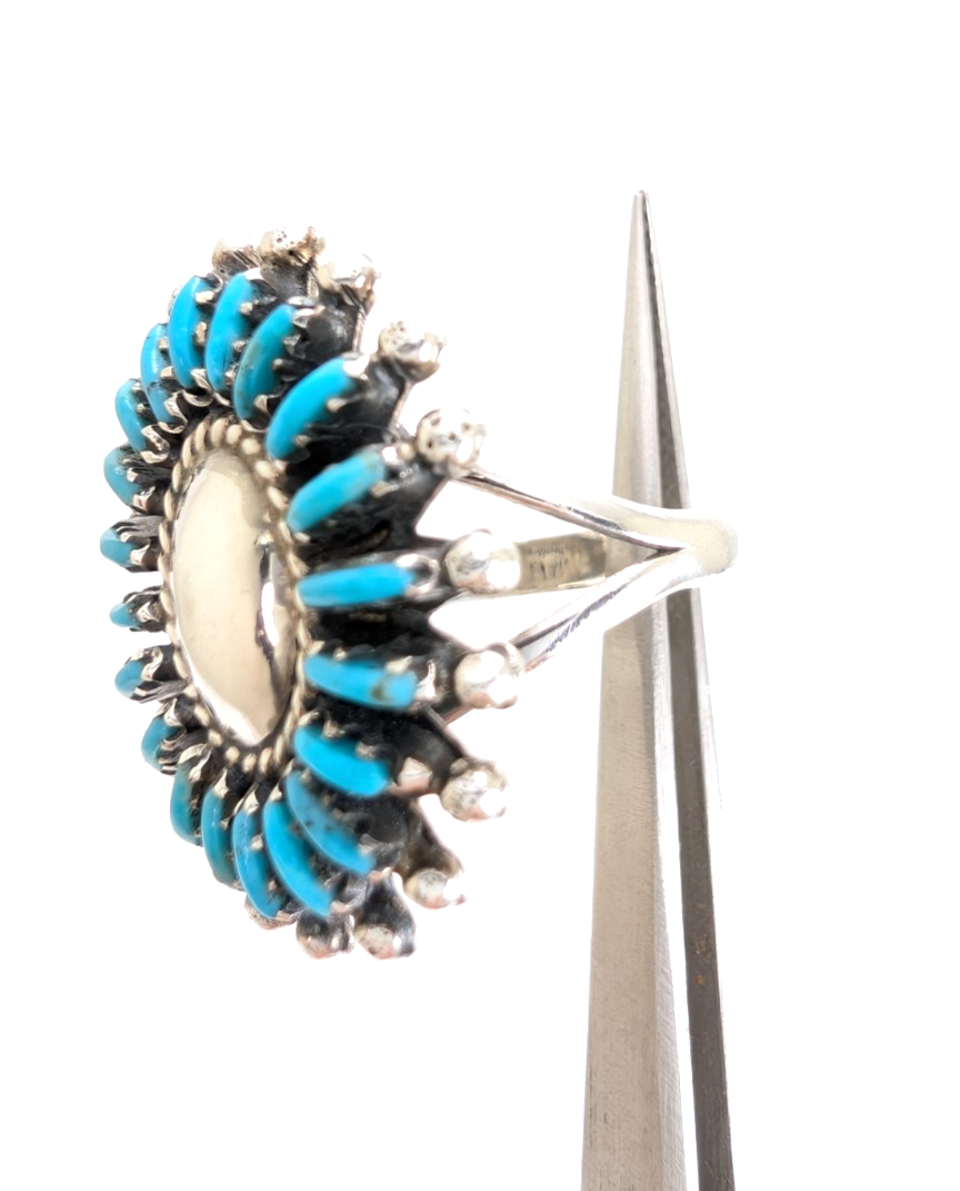 Sterling Silver 925 Ring Turquoise Flower Signed MN R948- WMF1073 - Image 14