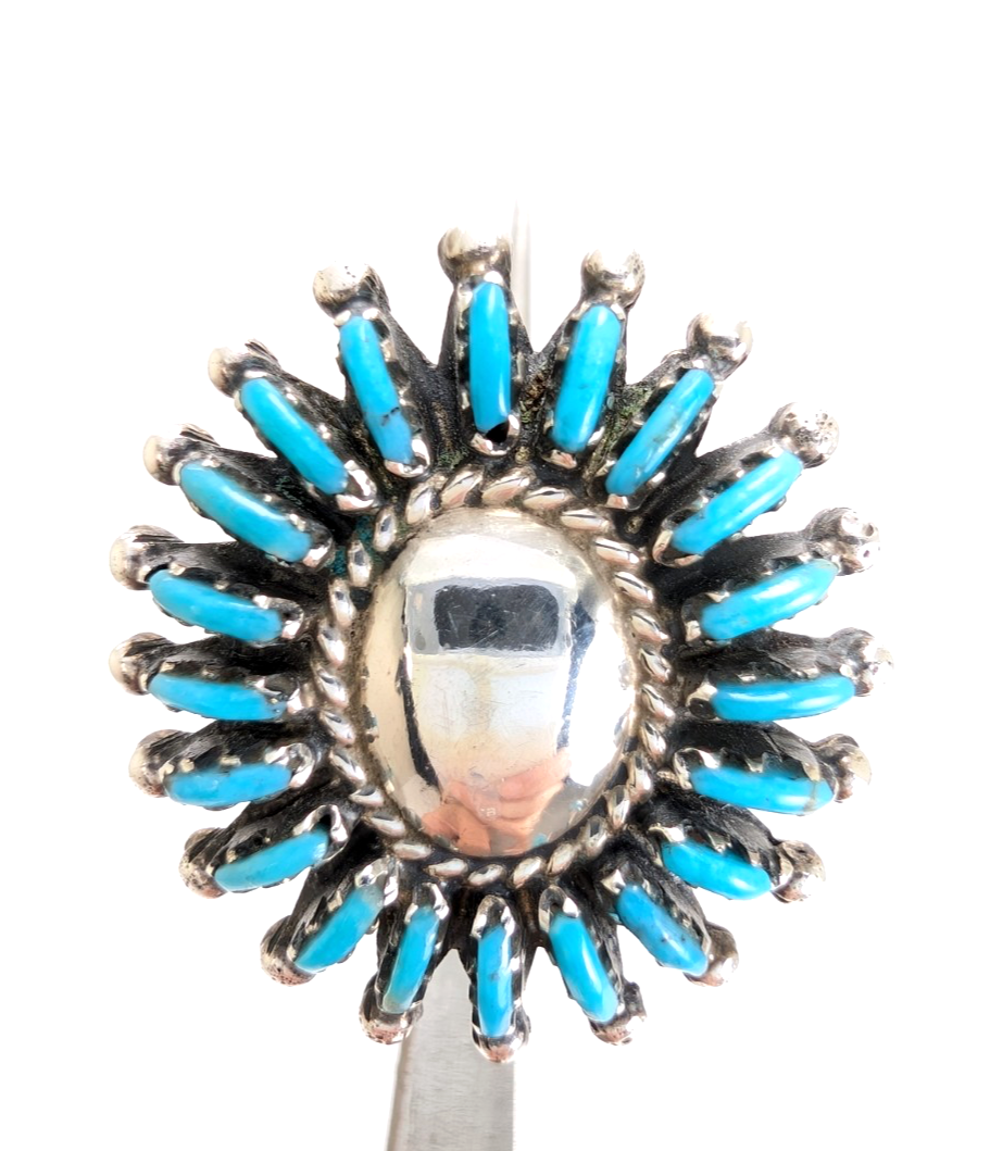 Sterling Silver 925 Ring Turquoise Flower Signed MN R948- WMF1073 - Image 15