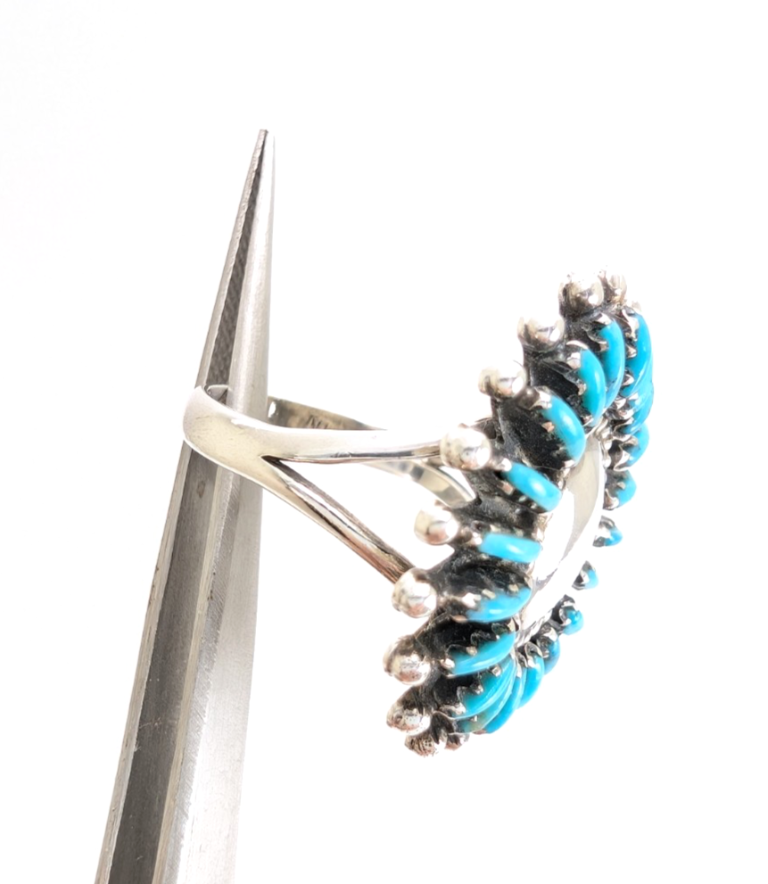 Sterling Silver 925 Ring Turquoise Flower Signed MN R948- WMF1073 - Image 16