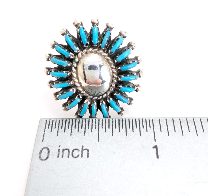Sterling Silver 925 Ring Turquoise Flower Signed MN R948- WMF1073 - Image 18